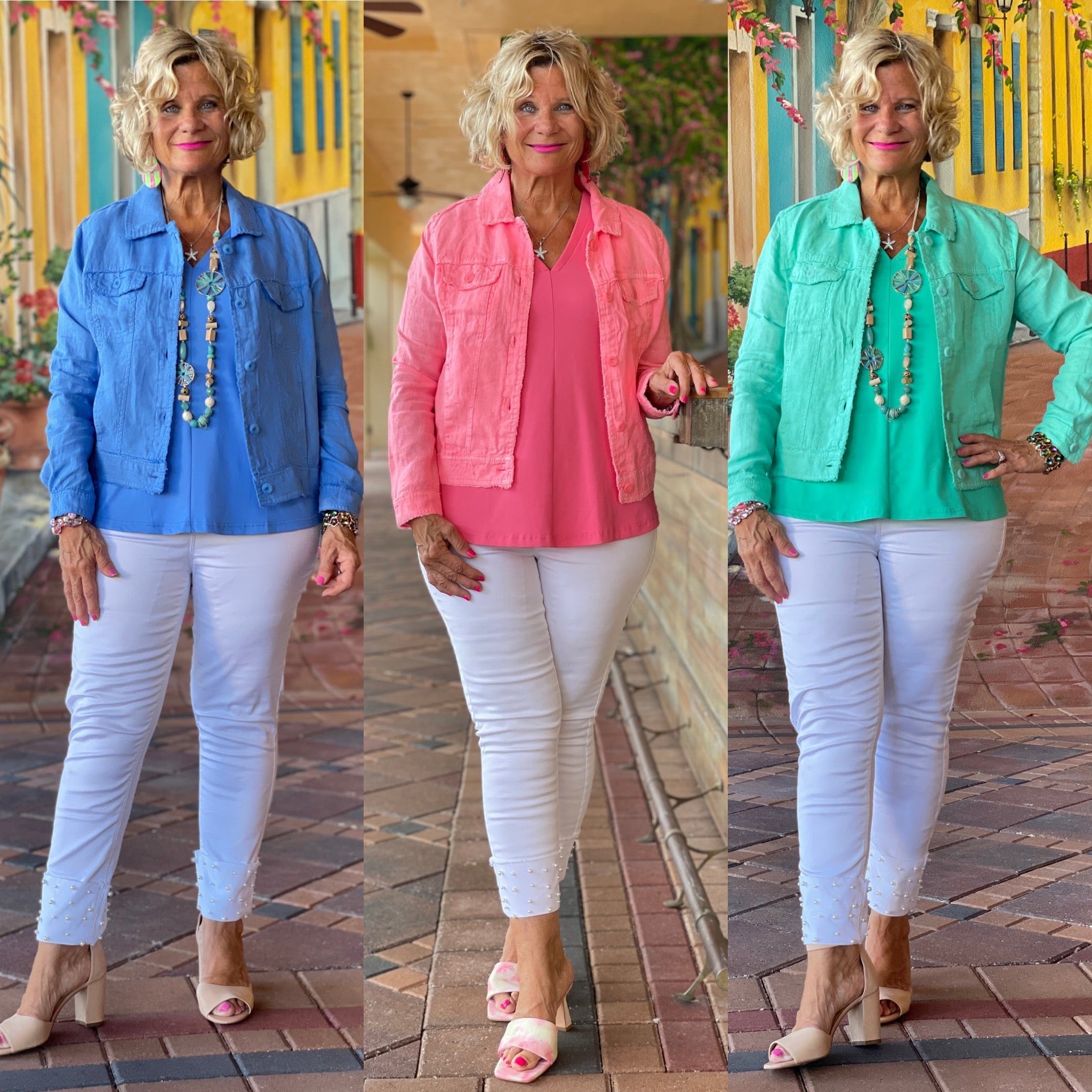 LuLu-B Bright Hot Pink Jean Style Linen Jacket – Lake Effect