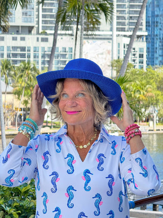 LULU B SHORELINE CHARM 3/4 SLEEVE V-NECK COLLAR SHIRT LULU-B