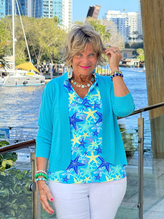 LULU B STARFISH SPLASH SLEEVELESS RUFFLE TOP LULU-B