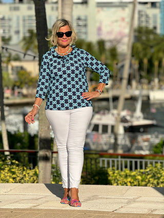 BLUE MEDALLION RUFFLE SLEEVE TOP LULU-B