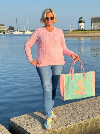 EMBROIDERED ANCHOR
PATCH FRINGE TOTE BAG. Cathys Place