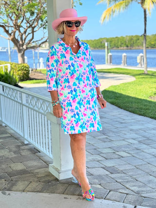 PINK PETALS RUFFLE NECK DRESS LULU-B