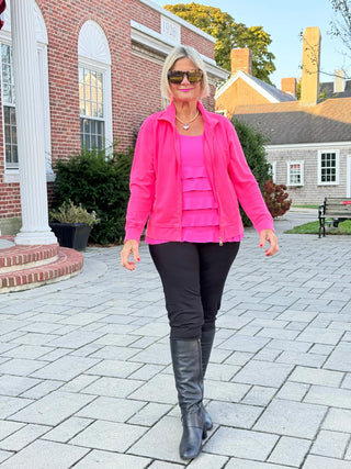 HOT PINK WAFFLE ZIPPER JACKET LULU-B