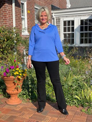 LULU-B BLUE SOLID RUFFLE TOP LULU-B