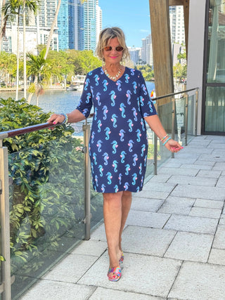 LULU B MIDNIGHT REEF ELBOW SLEEVE DRESS LULU-B