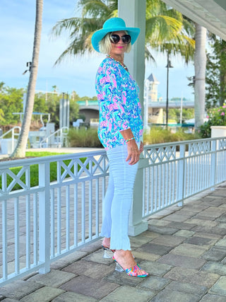 SPLASH OF PINK  V NECK TOP LULU-B