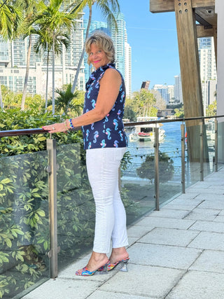 LULU B MIDNIGHT REEF SLEEVELESS RUFFLE TOP LULU-B