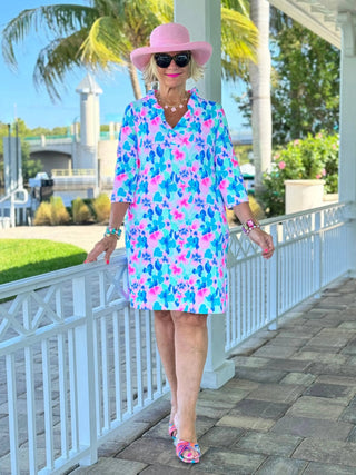 PINK PETALS RUFFLE NECK DRESS LULU-B