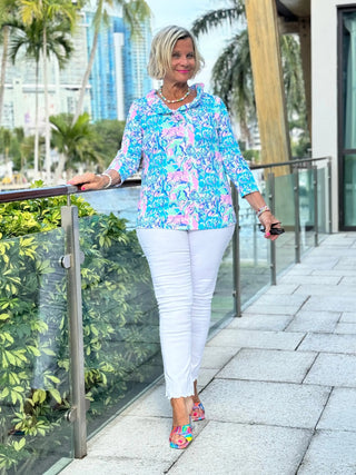 SPLASH OF PINK  RUFFLE SLEEVE TOP LULU-B