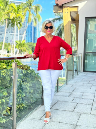 LULU-B RED TAILORED V SLEEVE TOP LULU-B