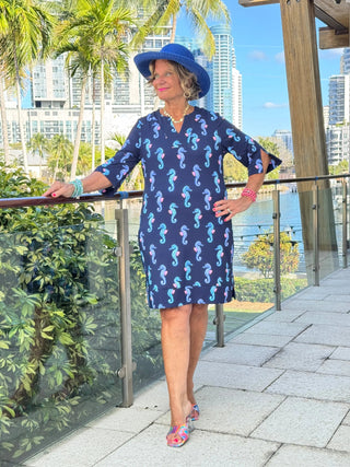 LULU B MIDNIGHT REEF NOTCH SLEEVE DRESS LULU-B