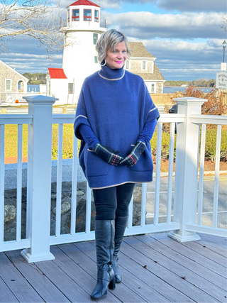 🐢 Cozy Turtle Navy  Neck Poncho with Arm Holes Cathys Place