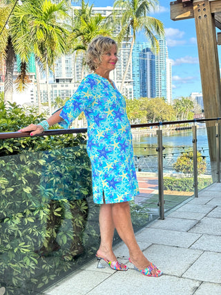 LULU B STARFISH SPLASH NOTCH SLEEVE DRESS LULU-B
