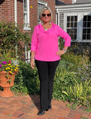 LULU-B HOT PINK SOLID RUFFFLE TOP LULU-B