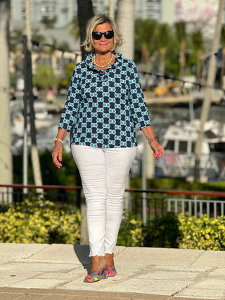 BLUE MEDALLION RUFFLE SLEEVE TOP LULU-B