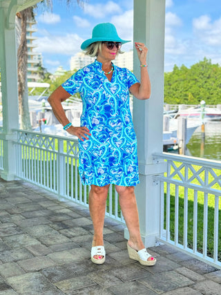 BLUE DREAMING HEARTS SHORT SLEEVE DRESS LULU-B