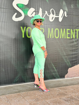 LULU-B CLEAR GREEN RHINESTONE CAPRI LULU-B