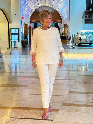 LULU-B WHITE CASHMERE FRINGE TOP LULU-B