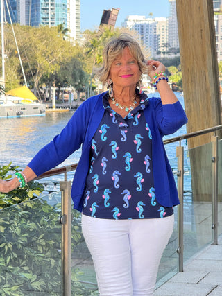 LULU B MIDNIGHT REEF SLEEVELESS RUFFLE TOP LULU-B