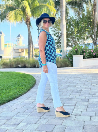 NAVY MEDALLION SLEEVELESS V NECK LULU-B