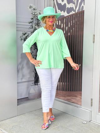 LULU-B TAILORED V CLEAR LIME TOP LULU-B