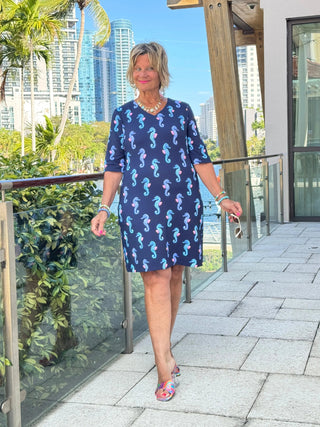 LULU B MIDNIGHT REEF ELBOW SLEEVE DRESS LULU-B