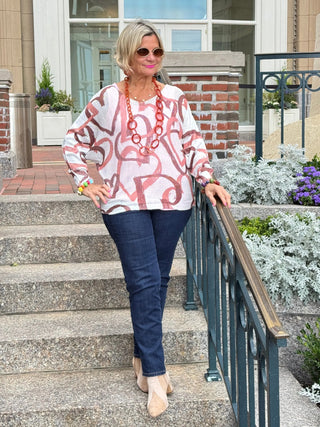 One Size Beige Heart Printed Knitted Sweater Cathys Place