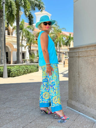 TROPICAL AQUA MARINE PALAZZO PANT CATHYS RESORTWEAR