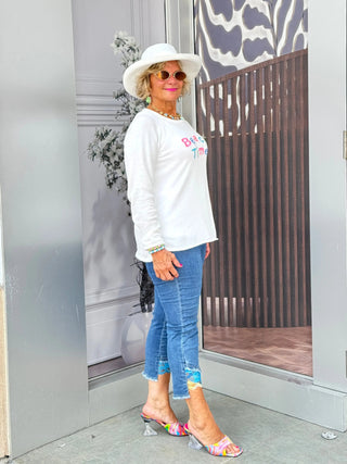 LULU-B WHITE BEACH TIME SWEATER LULU-B