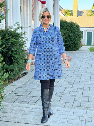 SHADES OF BLUE RUFFLE SLEEVE DRESS LULU-B