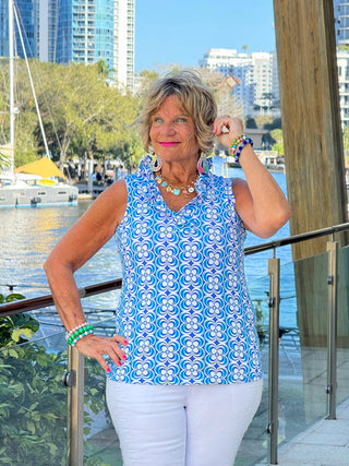 LULU B COASTAL BLOOM SLEEVELESS RUFFLE TOP LULU-B