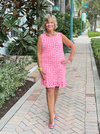 LULU-B CORAL ISLAND SHIFT RUFFLE DRESS LULU-B