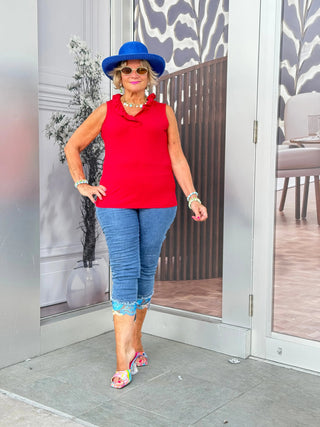 LULU-B CRIMSON SLEEVELESS RUFFLE TOP LULU-B