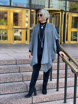 HOLIDAY GRAY RUFFLE WRAP Accent fashions