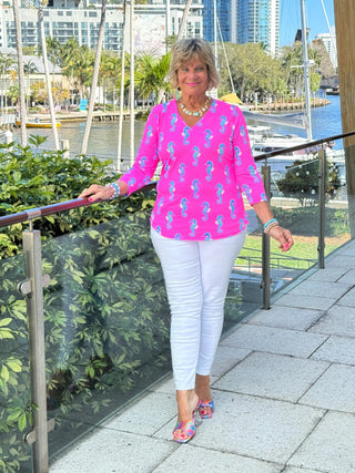 LULU B SEAHORSE BAY V NECK TOP LULU-B