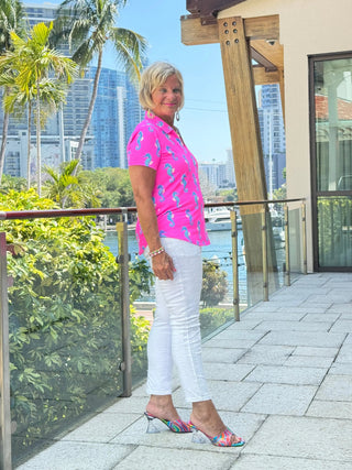 LULU B SEAHORSE BAY SHORT SLEEVE V-NECK COLLAR TOP LULU-B