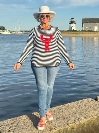 NAVY STRIPE LOBSTER SWEATER LULU-B