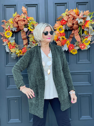 LULU-B OLIVE CHENILLE CARDIGAN LULU-B