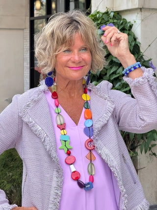 LULU-B CITY LIMIT BRIGHT PERI FRINGE JACKET LULU-B