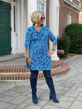FANTASIA  BLUE RUFFLE NECK DRESS LULU-B