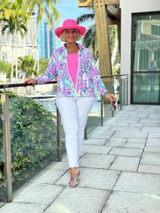 PINK PALM TREE ZIPPER JACKET - Cathys Place