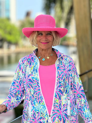 PINK PALM TREE ZIPPER JACKET - Cathys Place