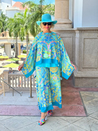 TROPICAL AQUA MARINE PALAZZO PANT CATHYS RESORTWEAR