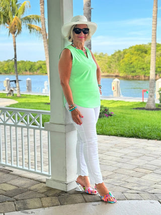 CLEAR LIME SOLID SLEEVELESS V TOP LULU-B