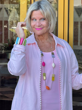 Crystal Zipper Cardigan with Collar Pink Cathys Place