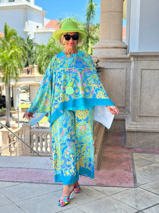 TROPICAL AQUA MARINE PALAZZO PANT CATHYS RESORTWEAR