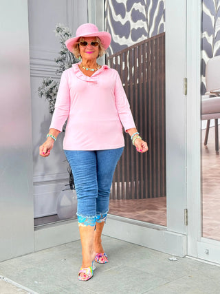 CLEAR PINK RUFFLE SLEEVE TOP LULU-B