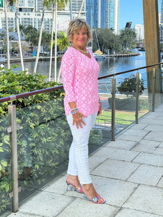 LULU B TROPIC PETALS V NECK TOP LULU-B