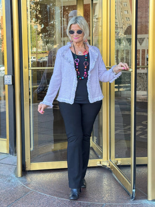 LULU-B CITY LIMIT BRIGHT PERI FRINGE JACKET LULU-B