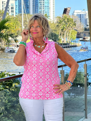 LULU B TROPIC PETALS SLEEVELESS RUFFLE TOP LULU-B